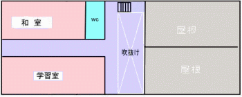 施設見取図(2階)の画像 階段上って通路右手からトイレ・和室、左手から学習室